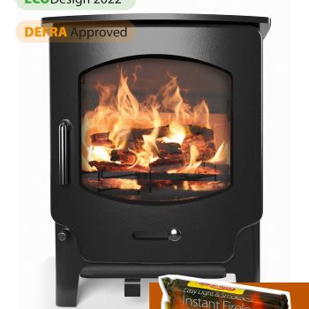 DEFRA approved modern log burning stove with firelog pack.